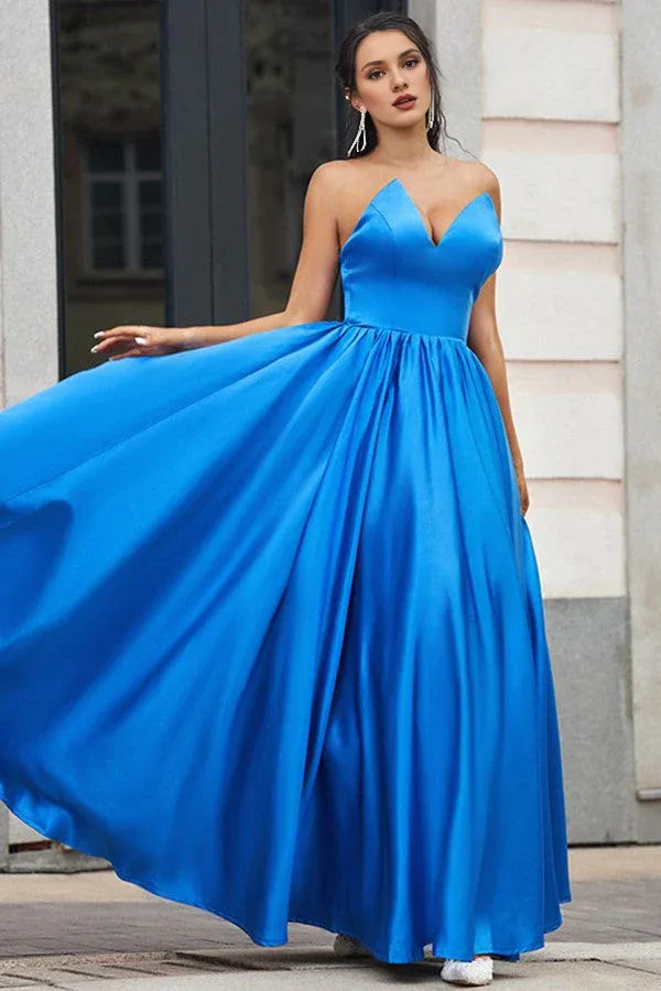 Weitese Dress A-Line Draped V-Neck Backless Prom Dress
